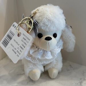 NWT Plush Poodle Bag Backpack Charm w/ Bow & Lace